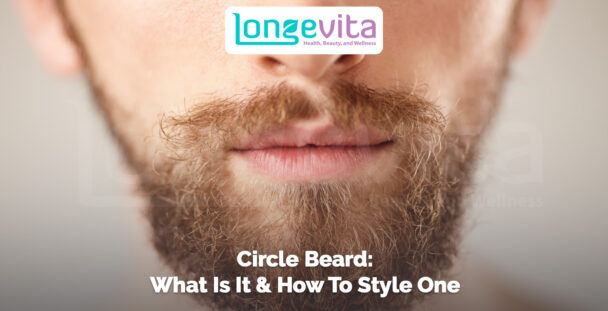 close-up of a well-groomed circle beard on a man's face with headline about styling