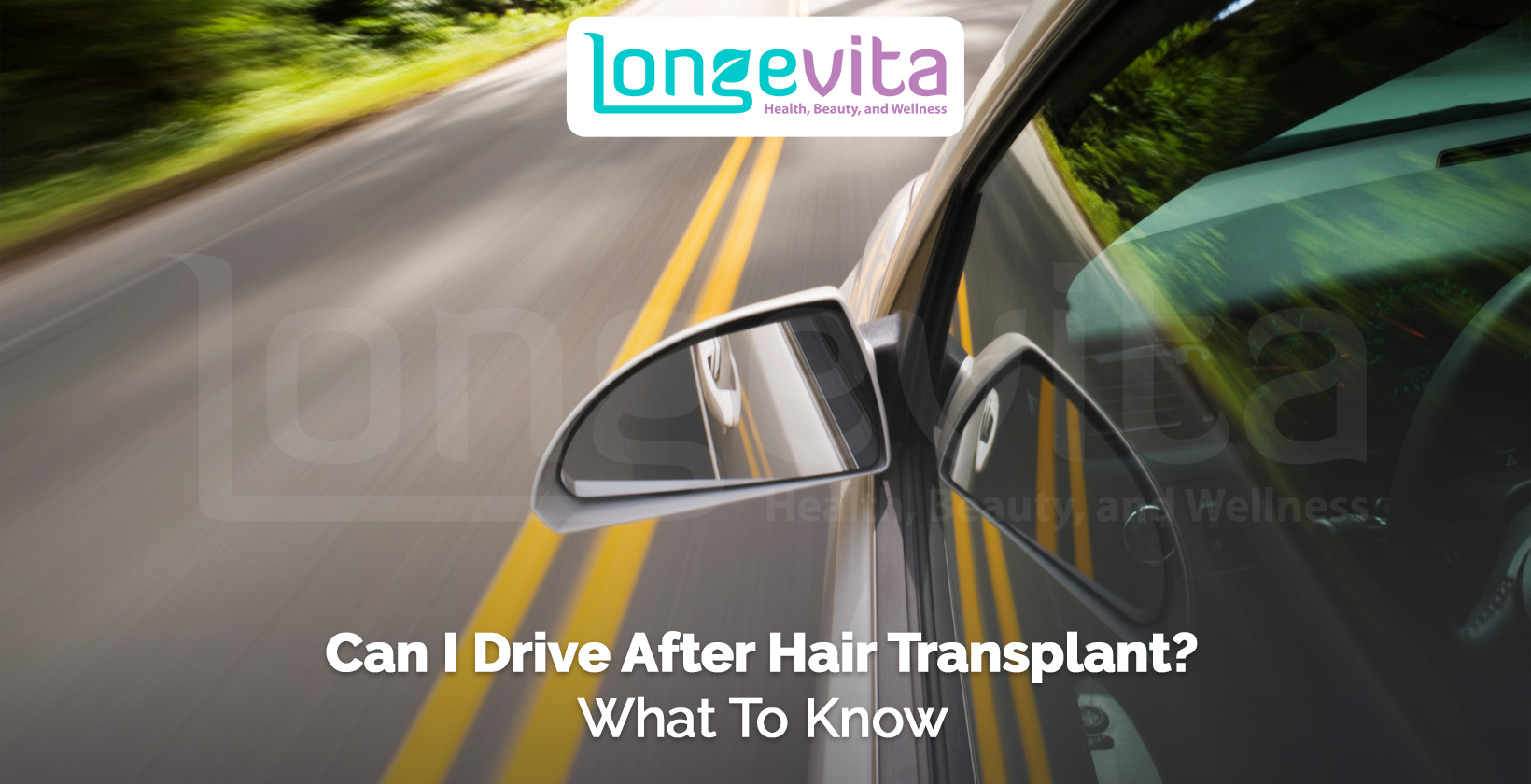 car driving on road with open window and text about driving after hair transplant