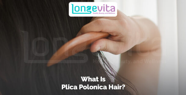 person combing long dark hair with text about plica polonica hair