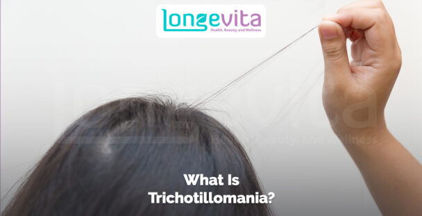 hand pulling a strand of hair from the scalp with text about trichotillomania