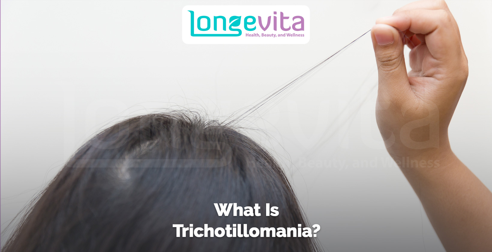 hand pulling a strand of hair from the scalp with text about trichotillomania