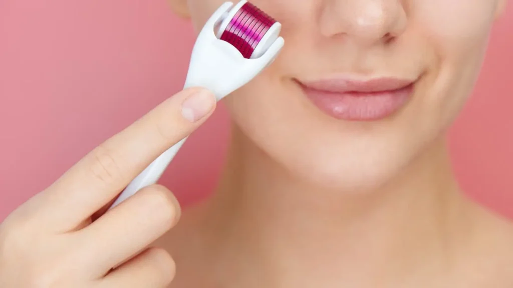 Derma roller on skin