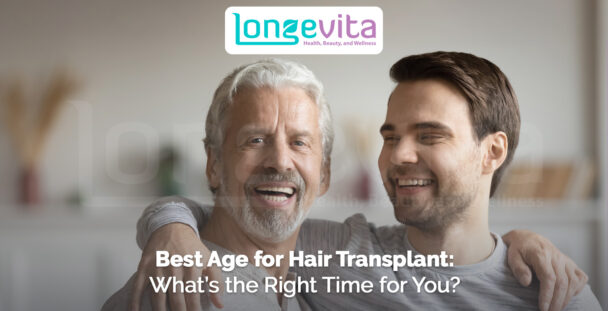 smiling older and younger man together symbolizing different ages for hair transplant suitability
