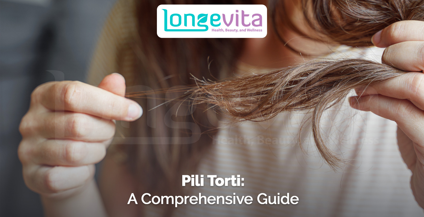 close-up of a person examining twisted and brittle hair strands