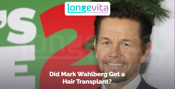 Mark Wahlberg at an event with headline questioning if he had a hair transplant