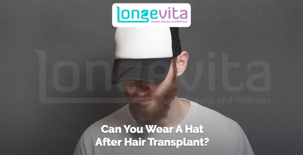 man wearing a cap looking down with text about post-transplant care