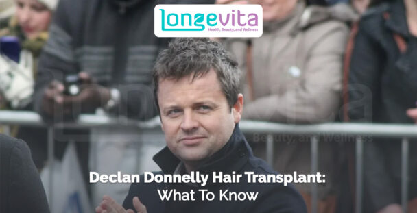 Declan Donnelly outdoors with headline about hair transplant information