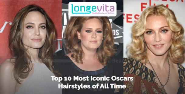 collage of celebrities with glamorous hairstyles and headline about Oscars hairstyles