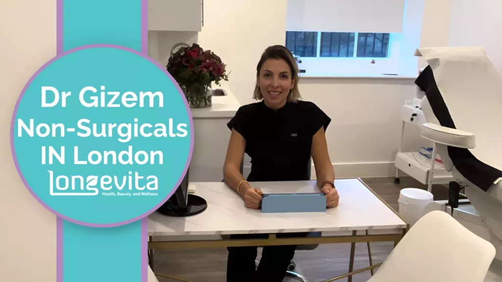 Dr Gizem seated at a desk inside the Longevita London clinic