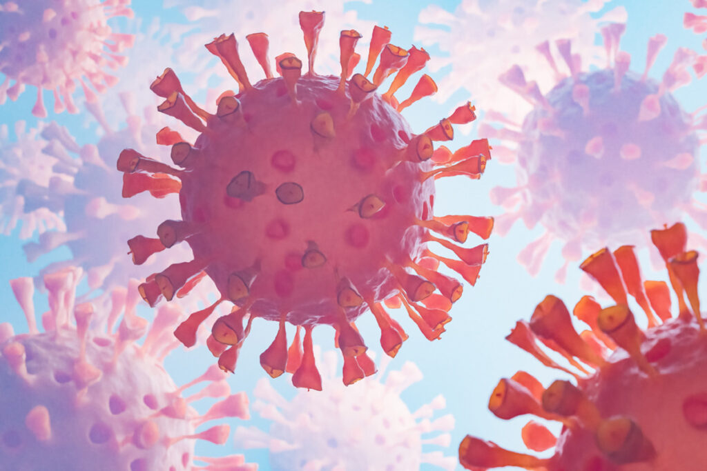 3D render of virus particles raising concern about PRP treatment during infection